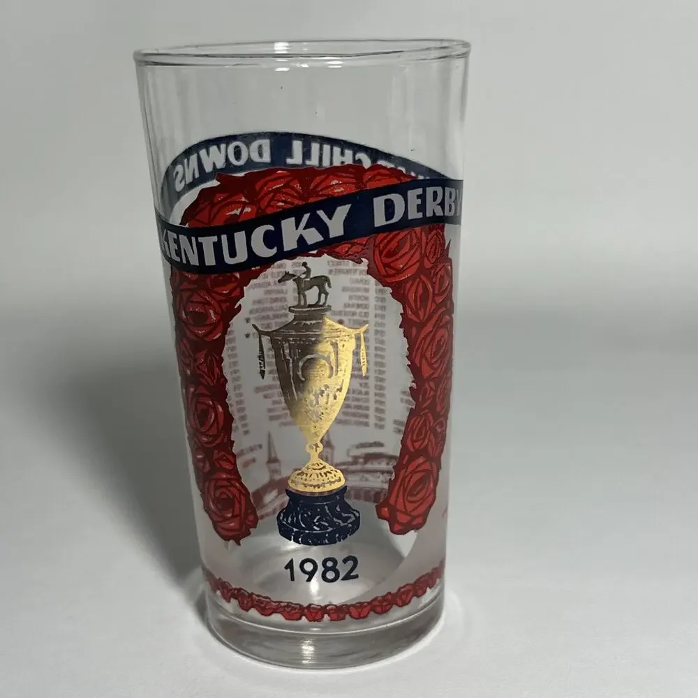 1982 Rose Horseshoe Trophy Kentucky Derby Mint Julep Glass, Churchill Downs